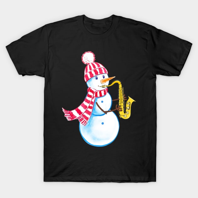 Saxophone Snowman Funny Musical Instrument T-Shirt by TeeSky